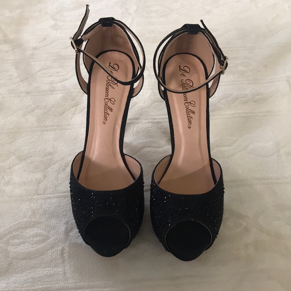 De Blossom peep toe stiletto glitter sandals 8 1/2
